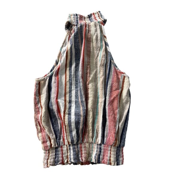 Angie Halter Top Size Small Striped Sleeveless Smocked Rayon Multicolor Summer - Picture 2 of 6